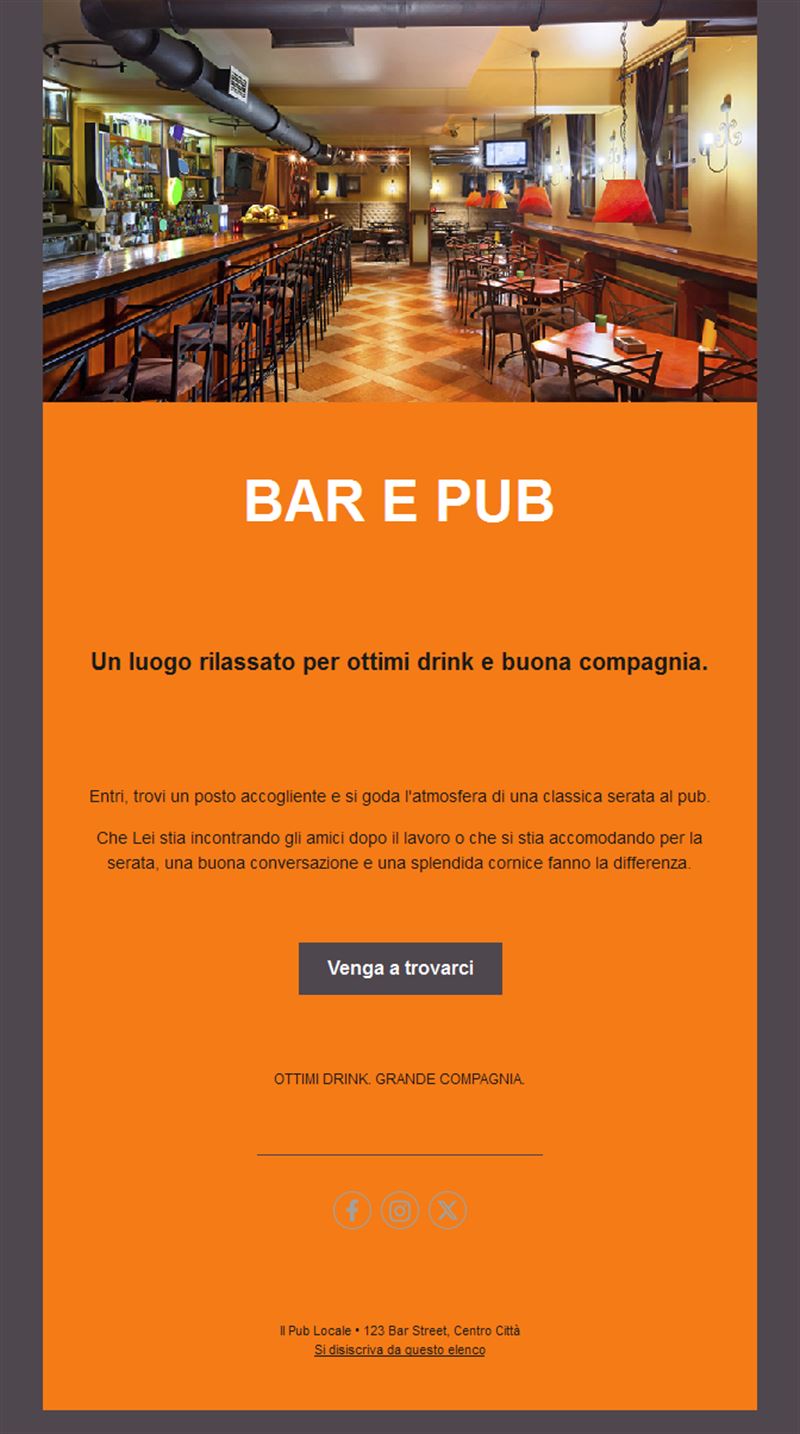 Invito via email in un pub classico
