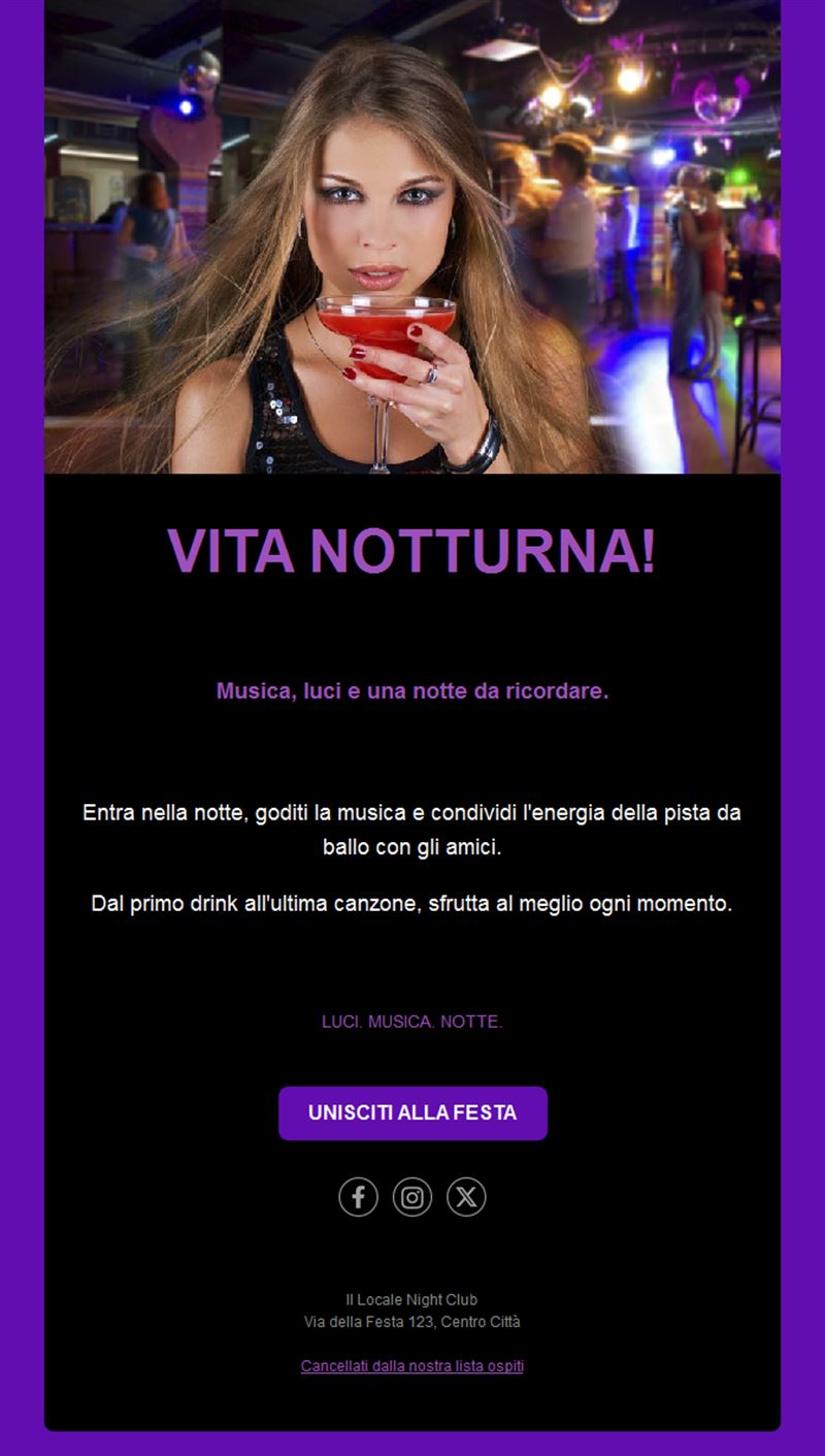 Modello email per serate in discoteca