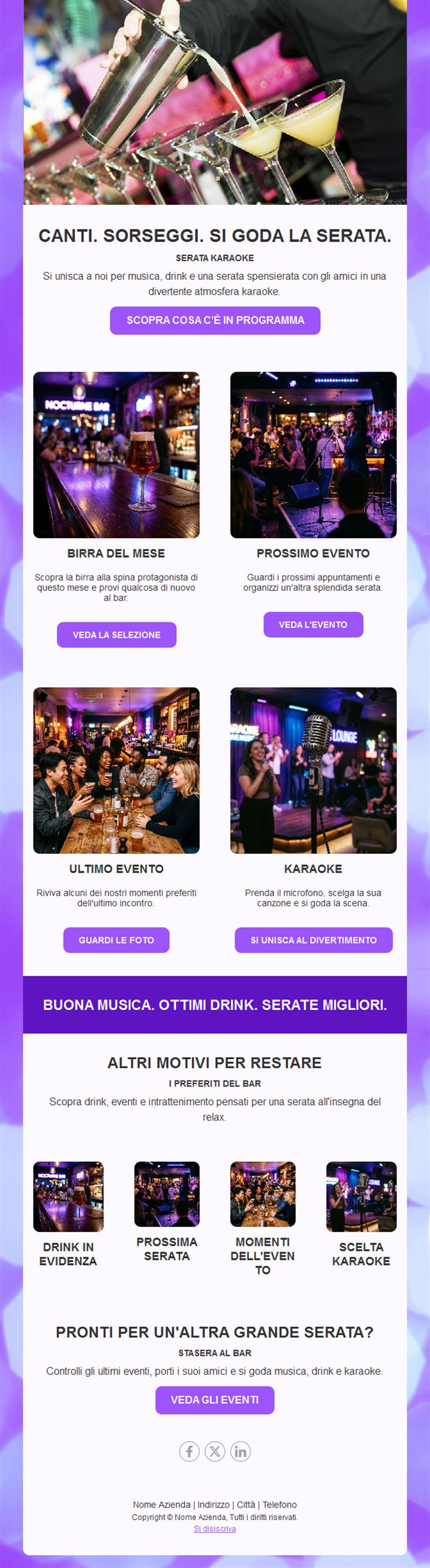 Newsletter per serate karaoke ed eventi del bar