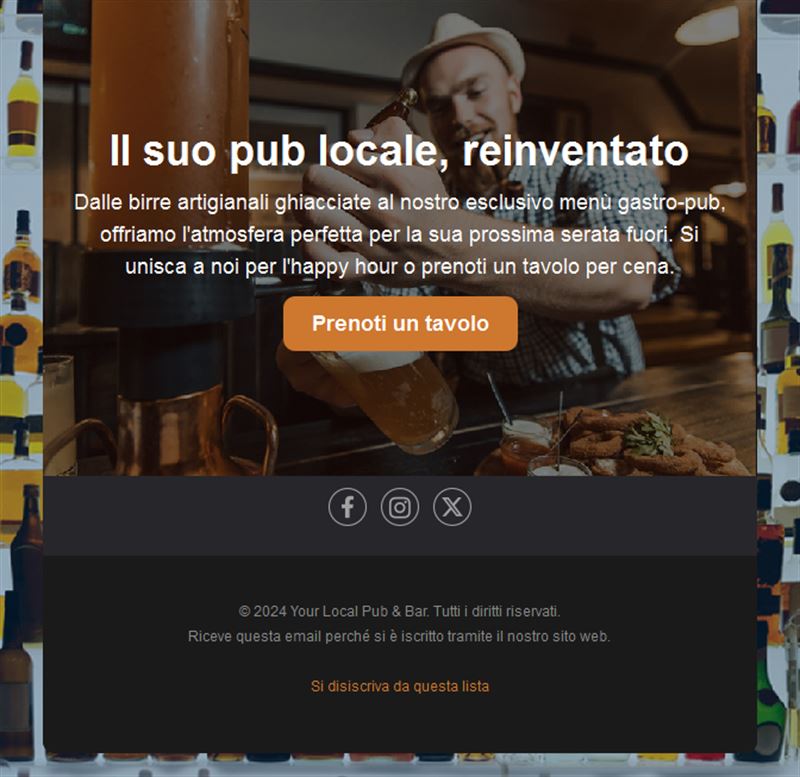 Email di prenotazione per gastropub