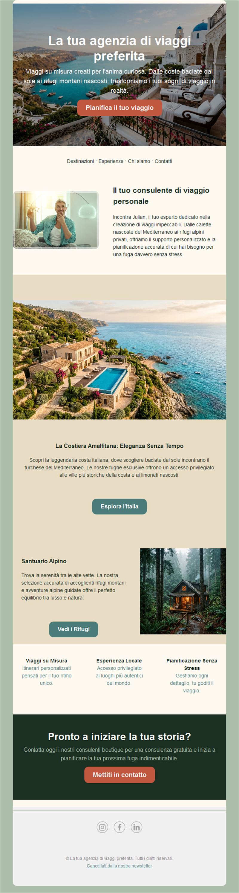 Email del consulente di viaggio personale