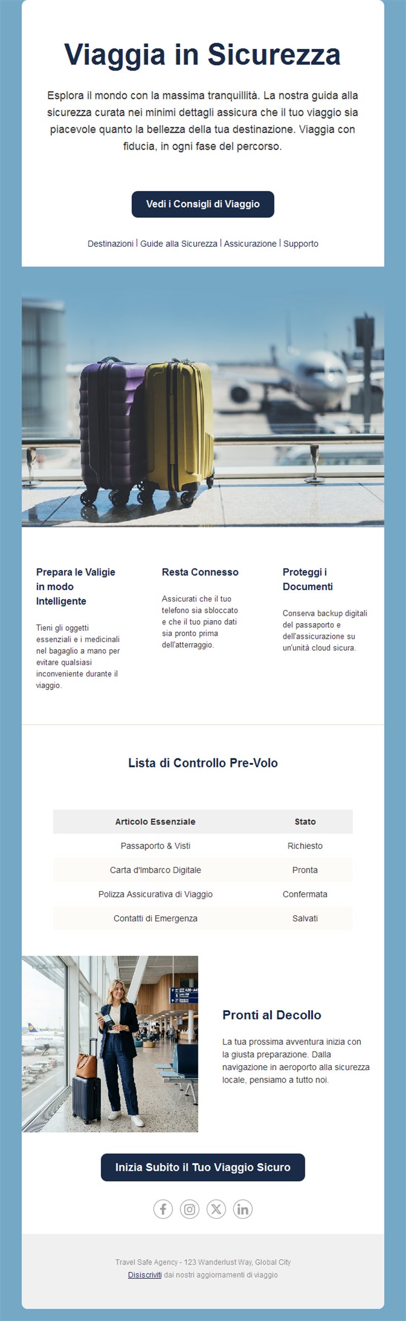 Email consigli di sicurezza in viaggio