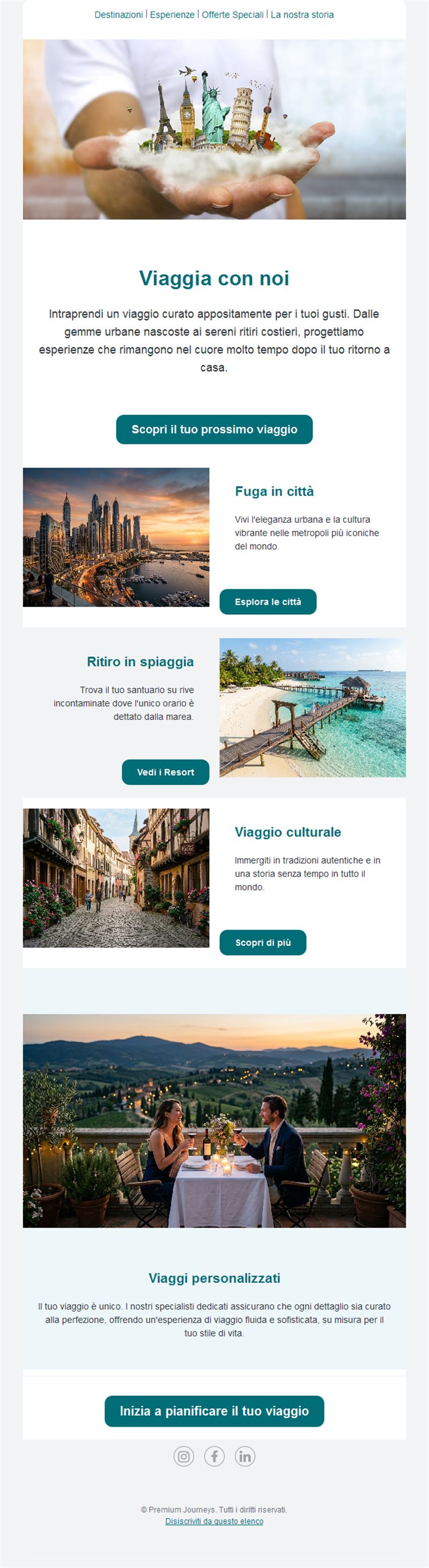 Email di viaggi su misura