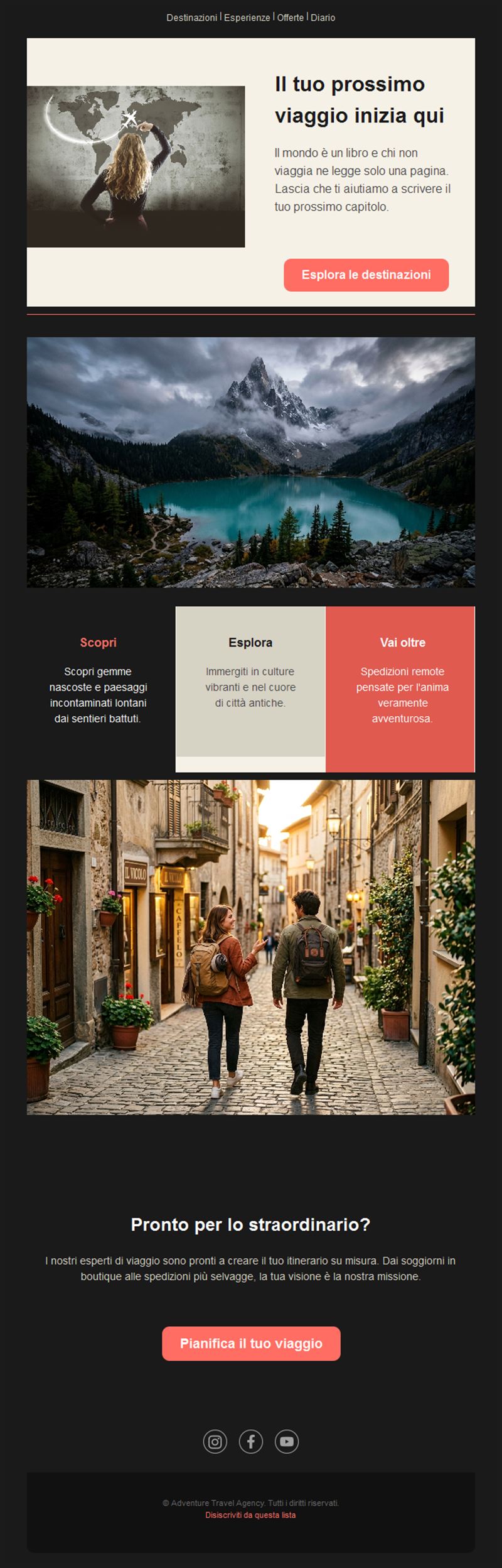 Email di agenzia di viaggi d'avventura