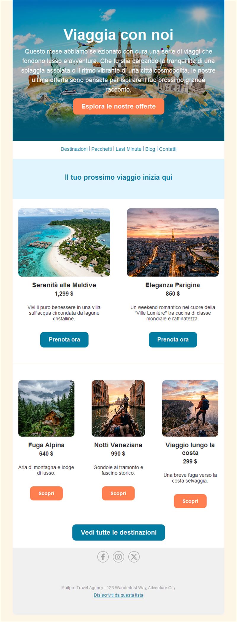 Newsletter di offerte di viaggio