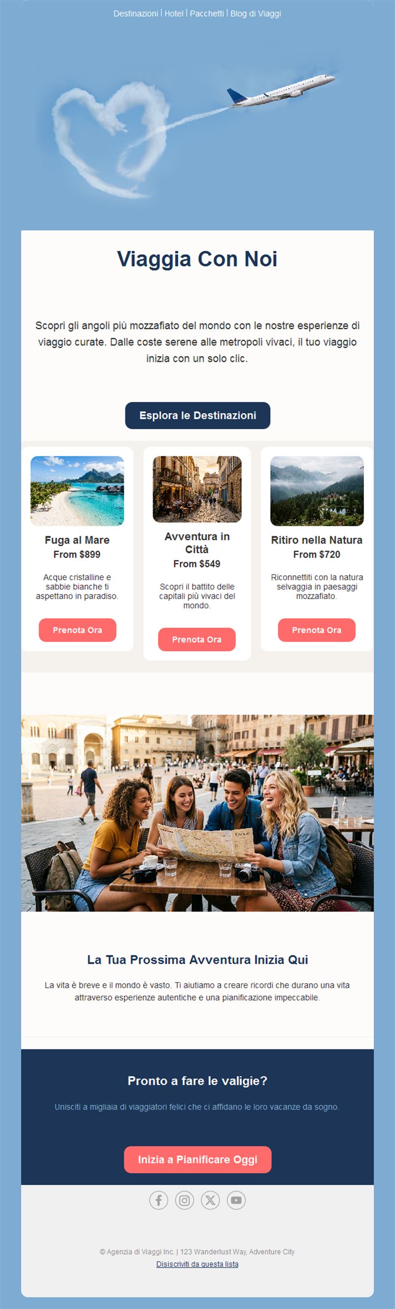 Email destinazioni di agenzia di viaggi