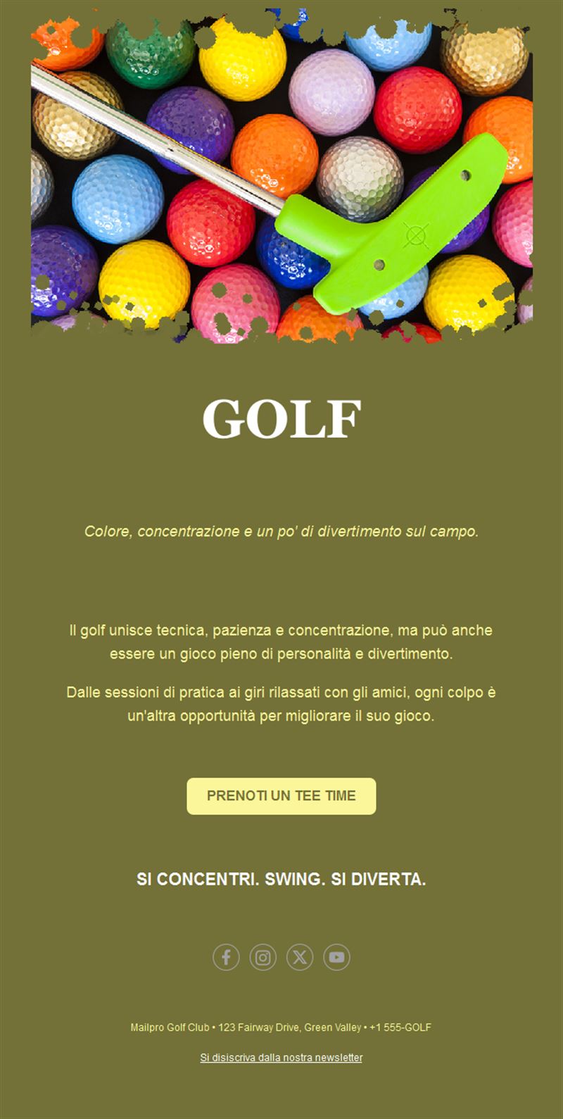 Email minigolf con palline colorate
