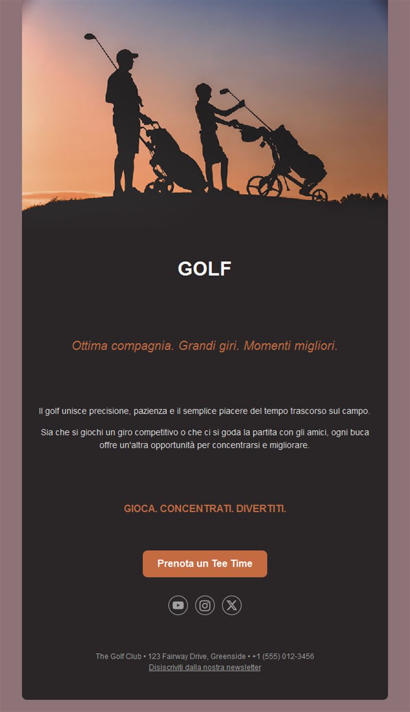 Email golf tra amici con prenotazione