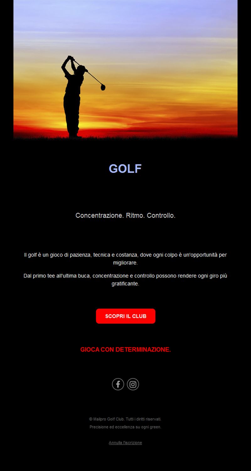 Email nera di golf club al tramonto