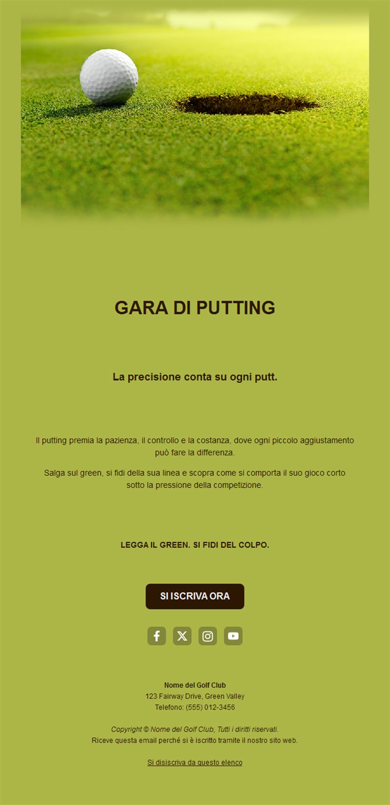 Email per gara di putting