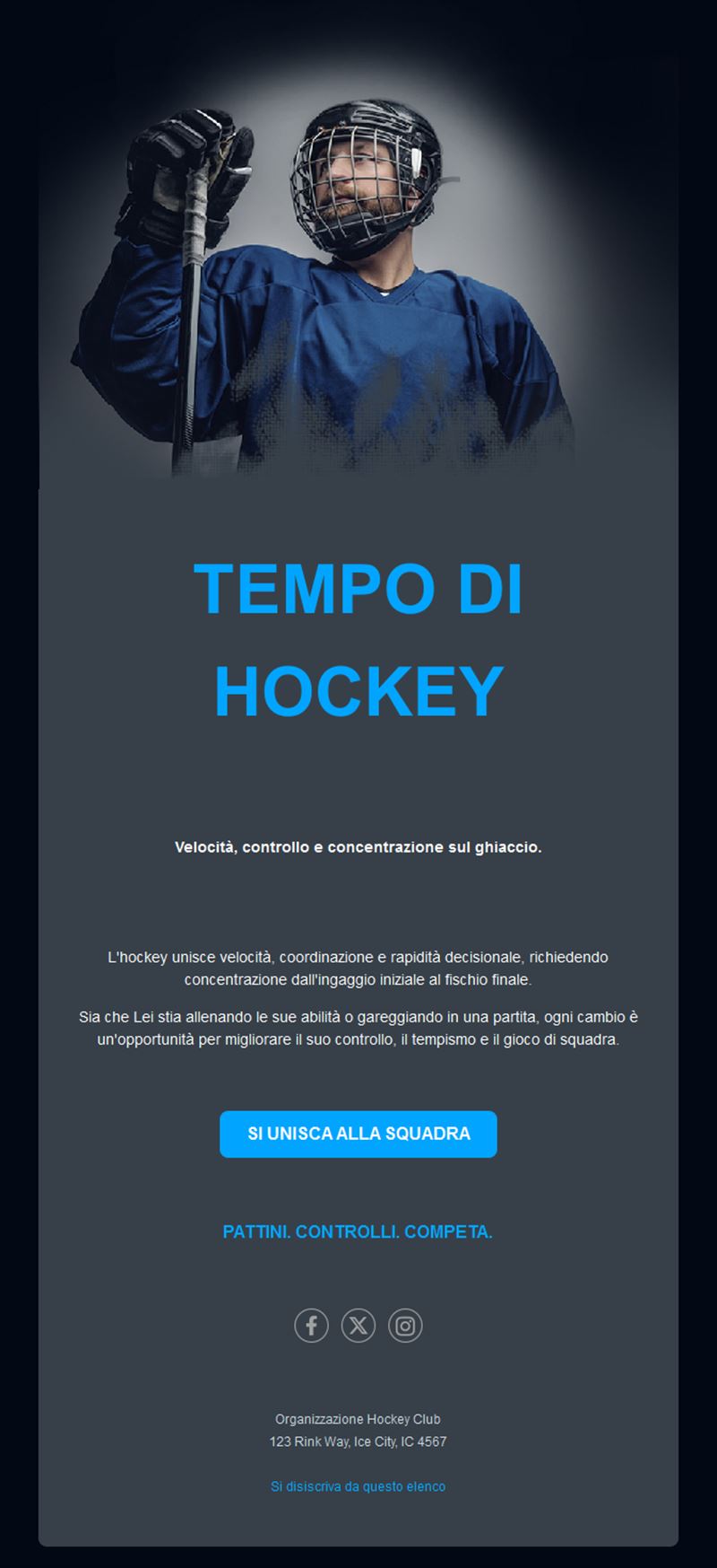 Email scura di squadra di hockey