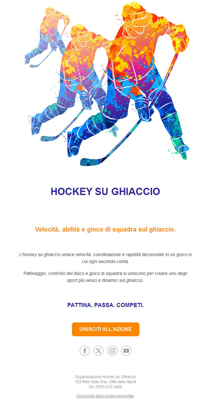 Email hockey con acquerello colorato