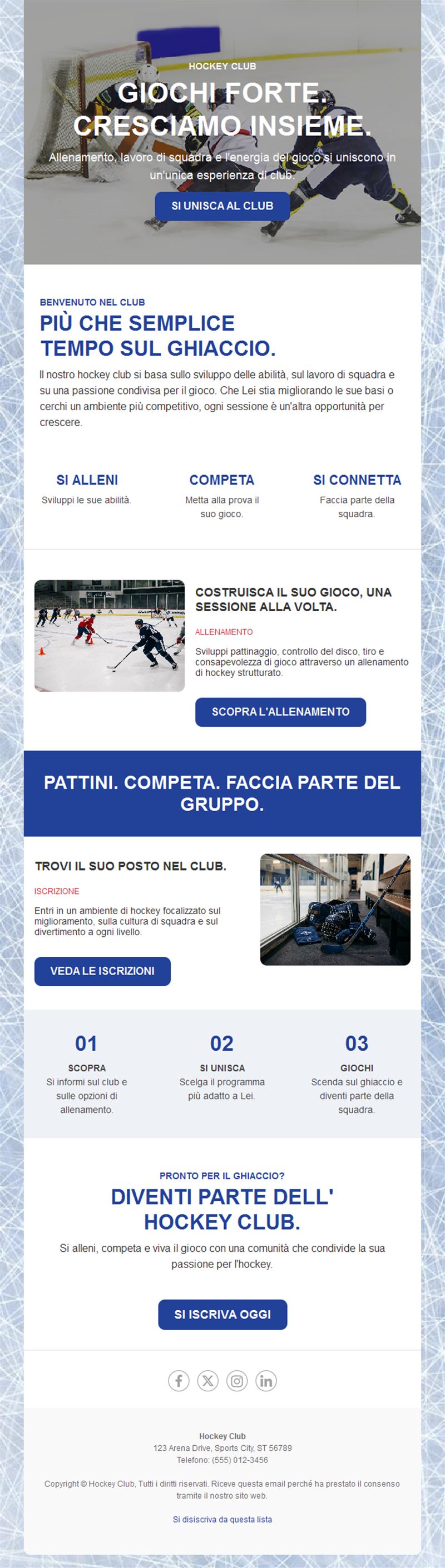 Newsletter iscrizione al club di hockey