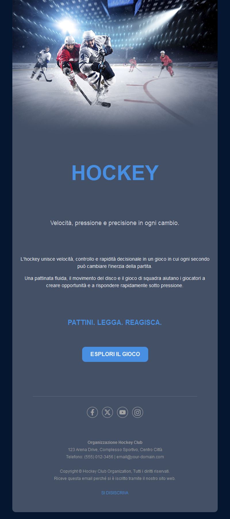 Email blu navy di partita di hockey
