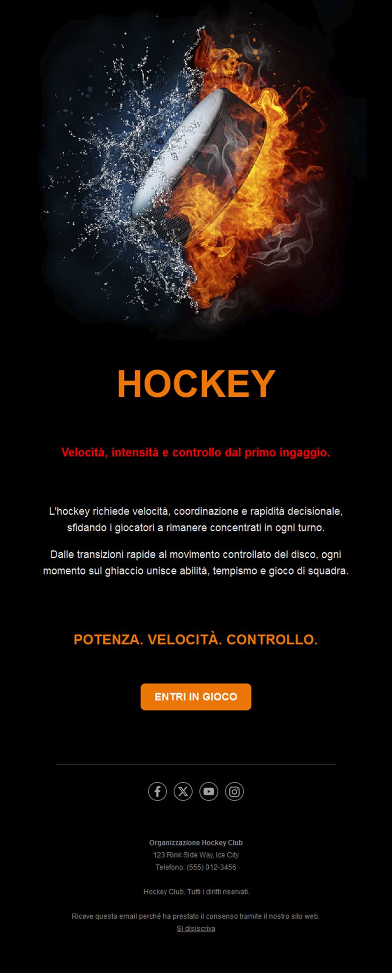 Email hockey fuoco e ghiaccio