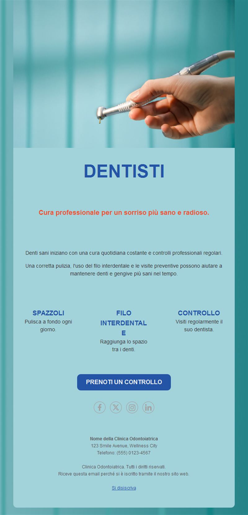 Email turchese per controllo dal dentista