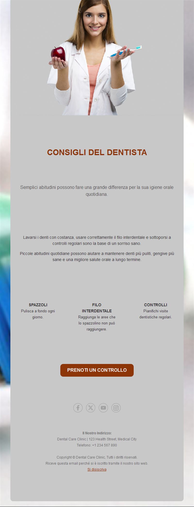 Email consigli di igiene orale del dentista