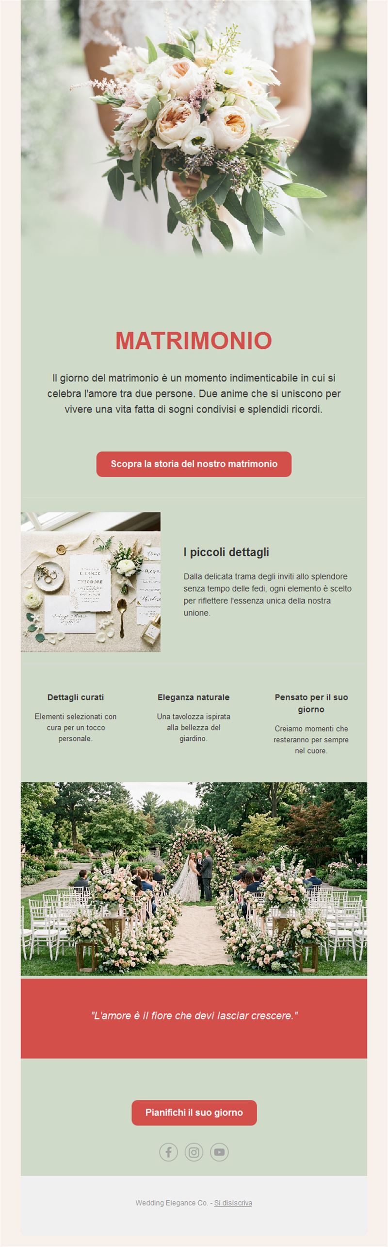 Email di nozze con bouquet da sposa
