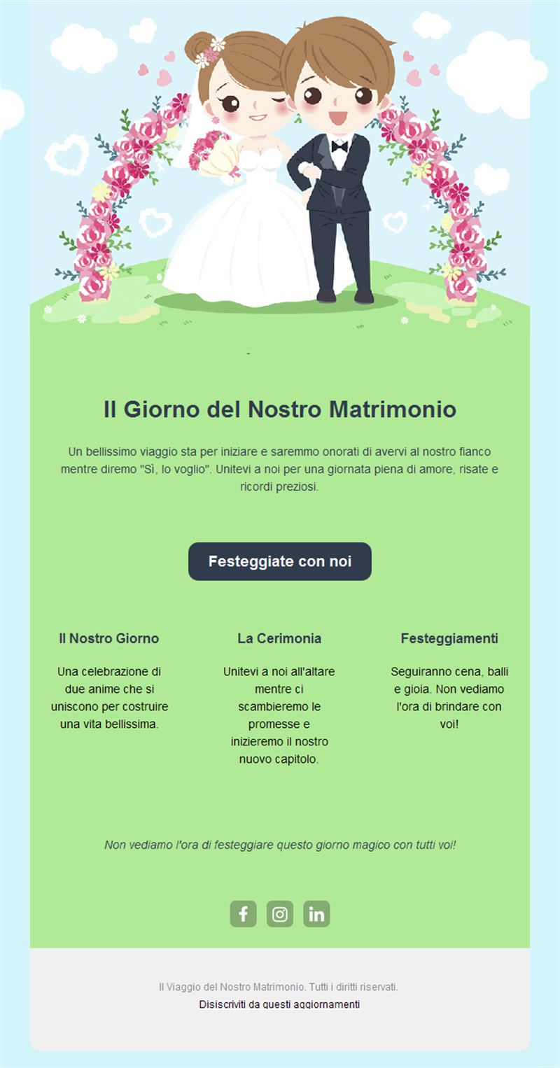 Email annuncio di nozze con coppia cartoon
