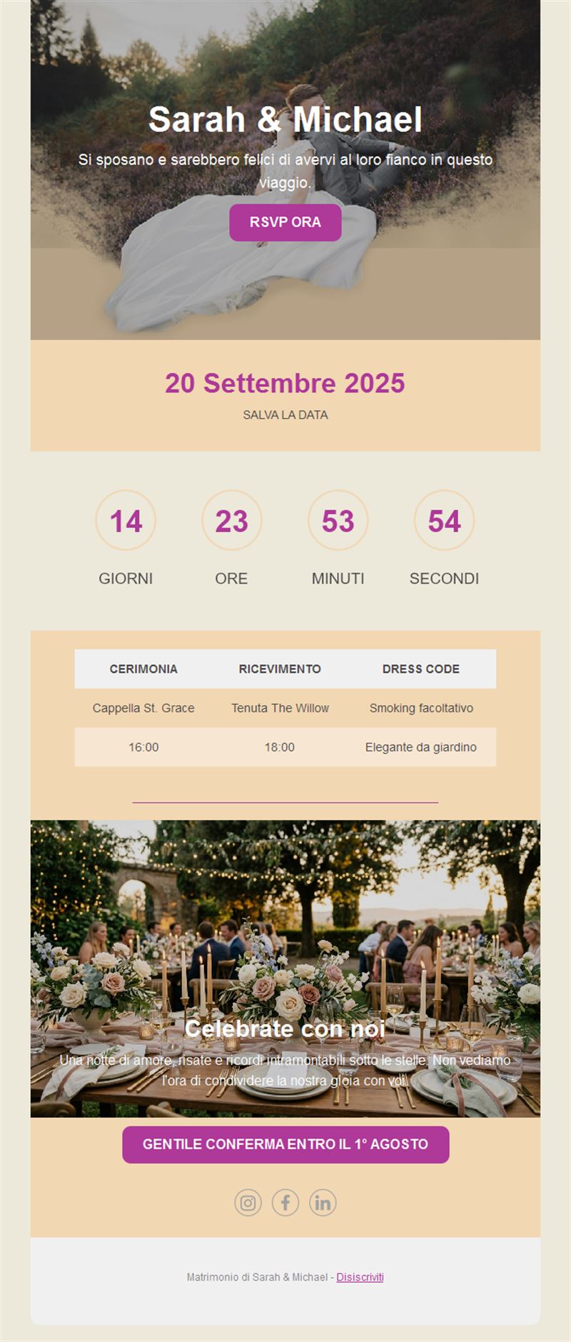 Email save the date per matrimonio