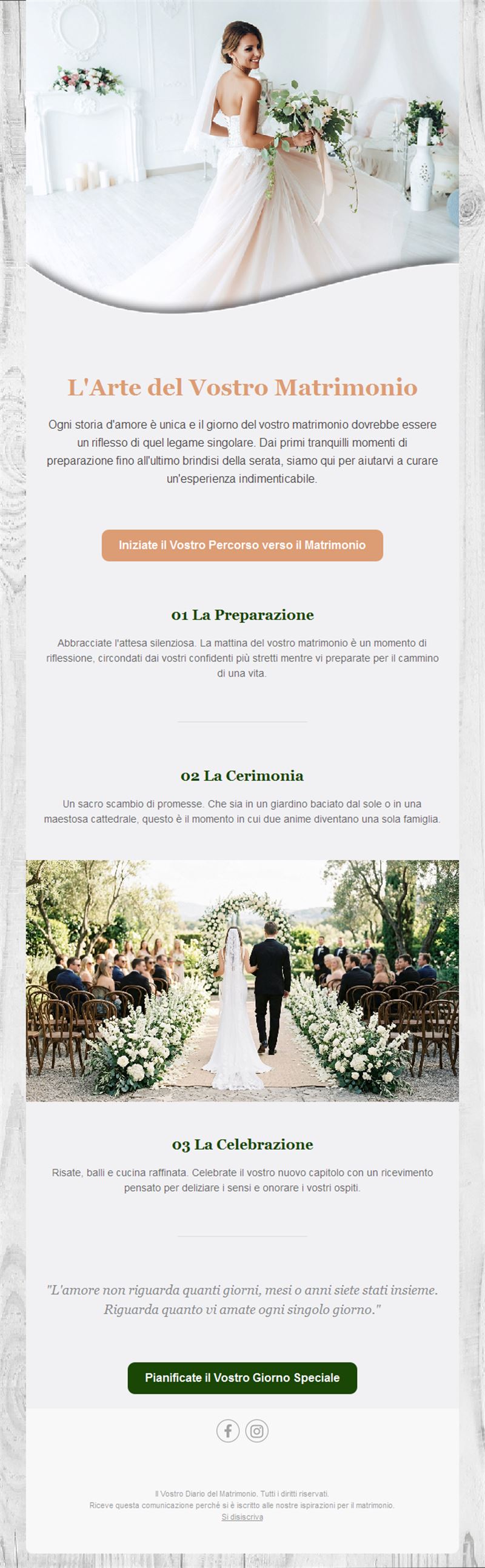 Newsletter programma del giorno delle nozze
