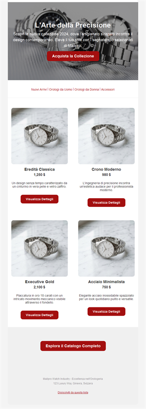 Email collezione di orologi di lusso