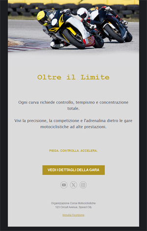 Email dettagli gara motociclistica