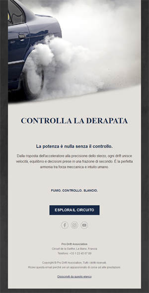 Email per evento di drifting