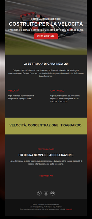 Email settimana di gara automobilistica
