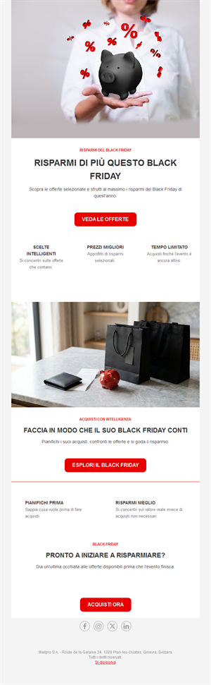 Email consigli di risparmio Black Friday