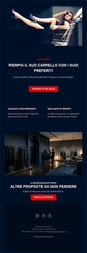 Email blu navy di shopping Black Friday