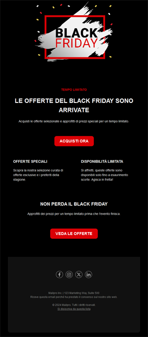 Email semplice di offerte Black Friday
