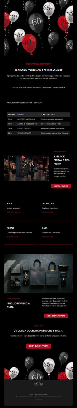 Email programma evento Black Friday