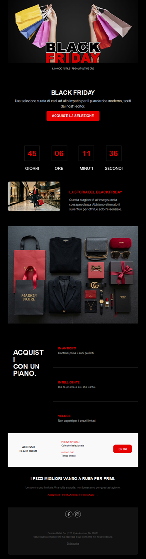 Email moda Black Friday con countdown