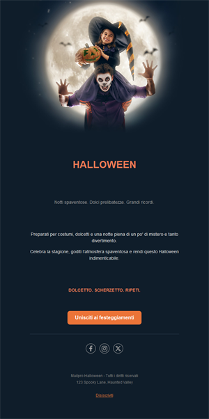 Modello email di Halloween per famiglie