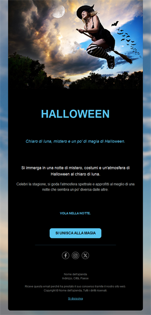 Modello email di Halloween con strega