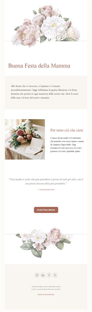Email elegante per la Festa della mamma con peonie