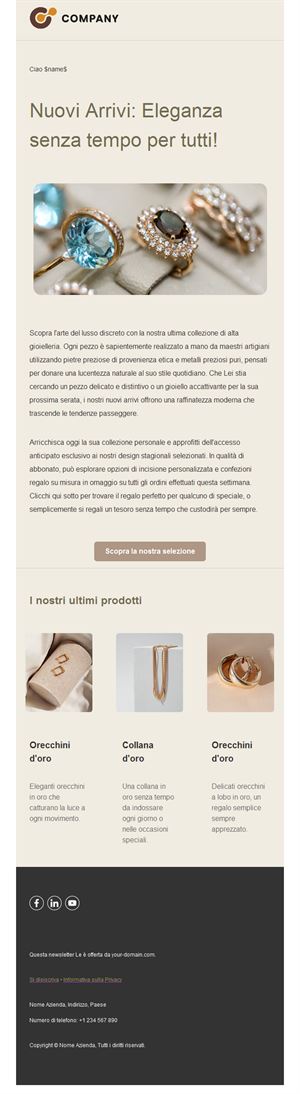 Email novità di gioielleria