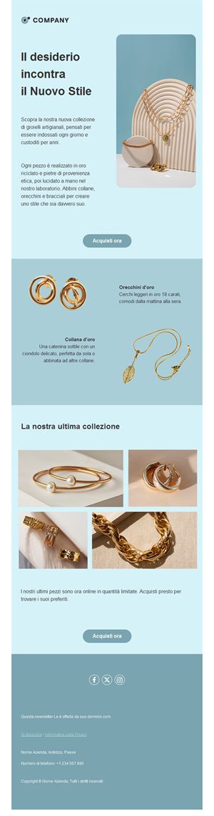 Email azzurra di gioielli in oro
