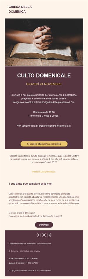 Email della chiesa per la messa domenicale