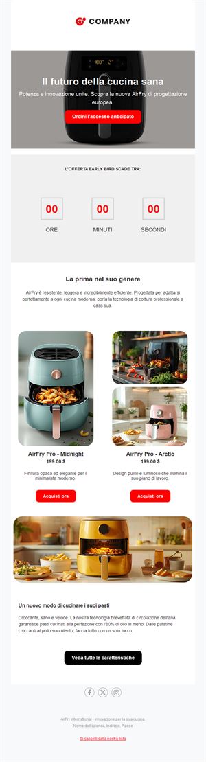 Email di lancio prodotto con countdown