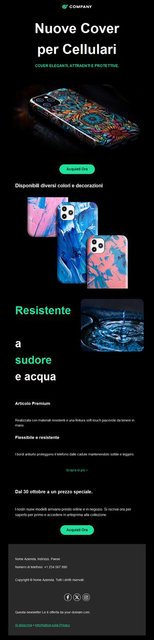 Email prodotto in evidenza: cover per telefono