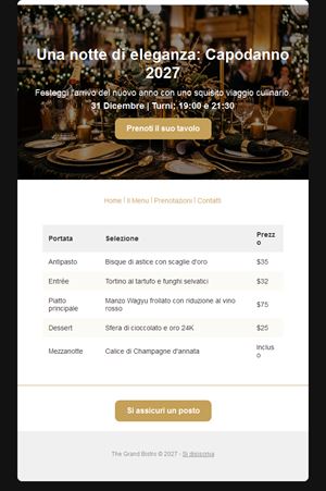 Invito via email alla cena di Capodanno 2027