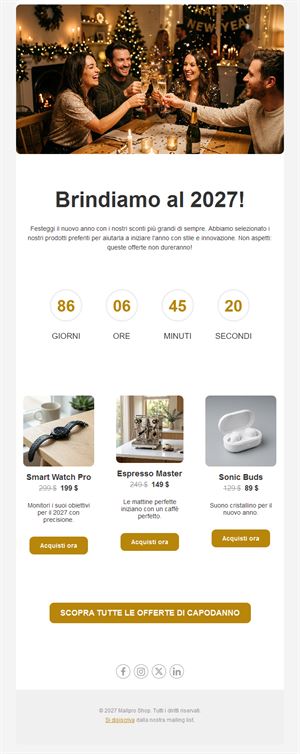 Modello email saldi di Capodanno 2027