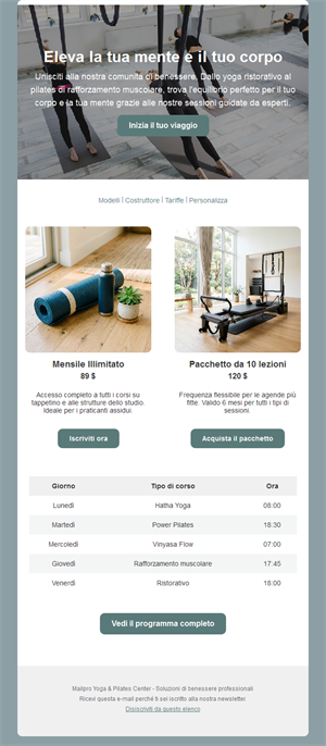 Email abbonamenti e orari yoga e pilates