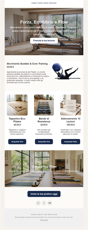 Email corsi e shop di studio pilates