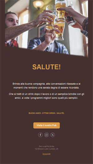 Modello email da pub con amici che brindano