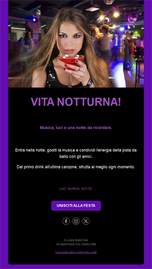 Modello email per serate in discoteca