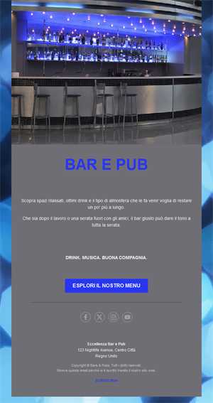 Modello email con il menu di un cocktail bar
