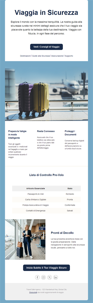 Email consigli di sicurezza in viaggio
